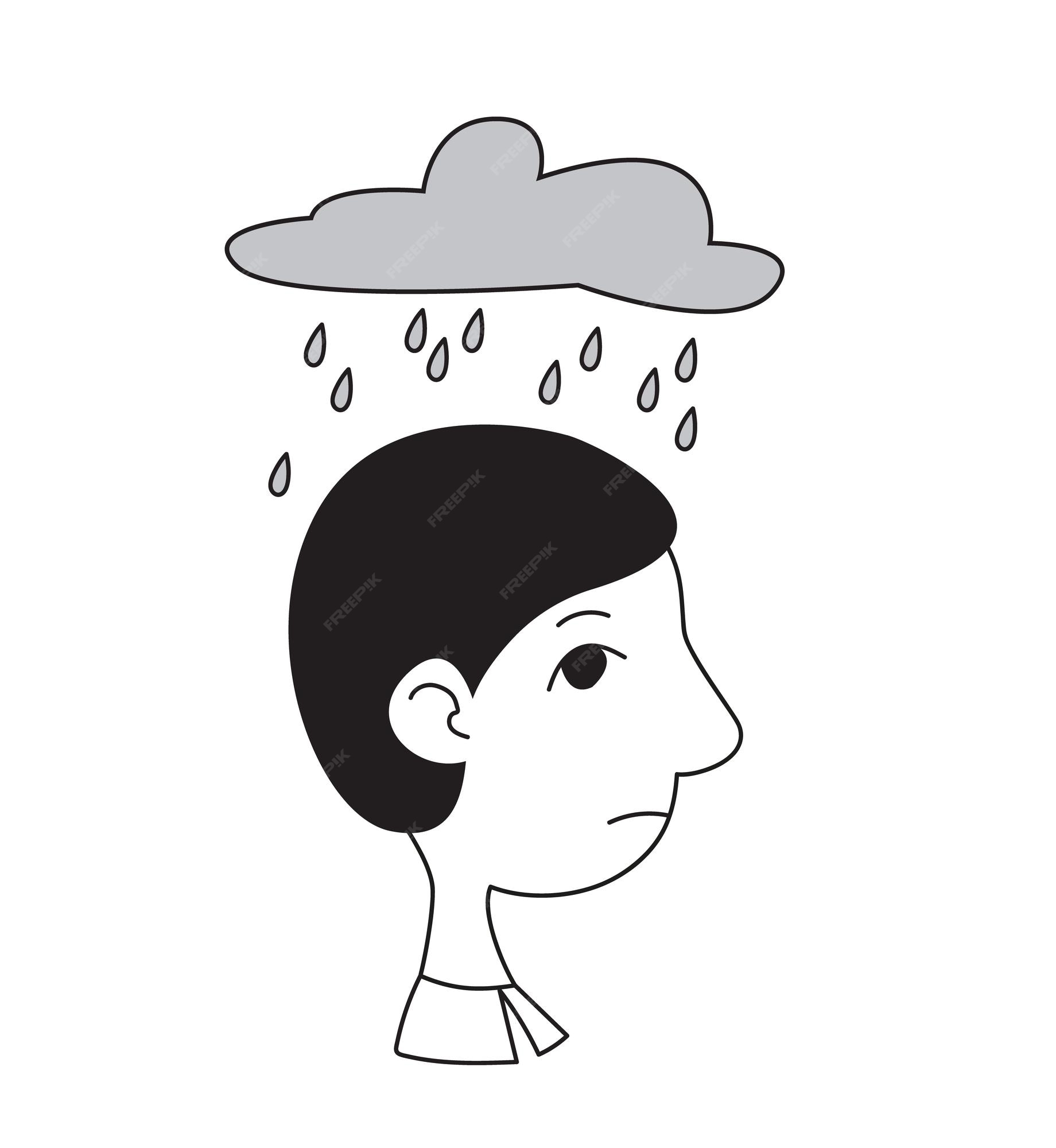 Premium Vector | A man s head in profile with a cloud and rain above him  concept psychological problems depression