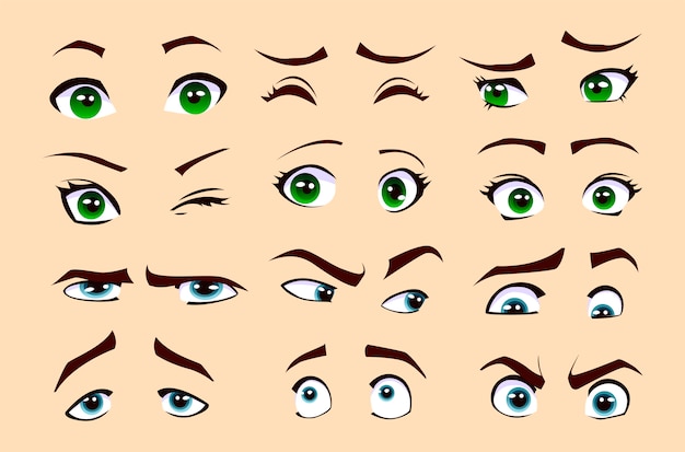 Man's and woman's emotions. Set of eyes.