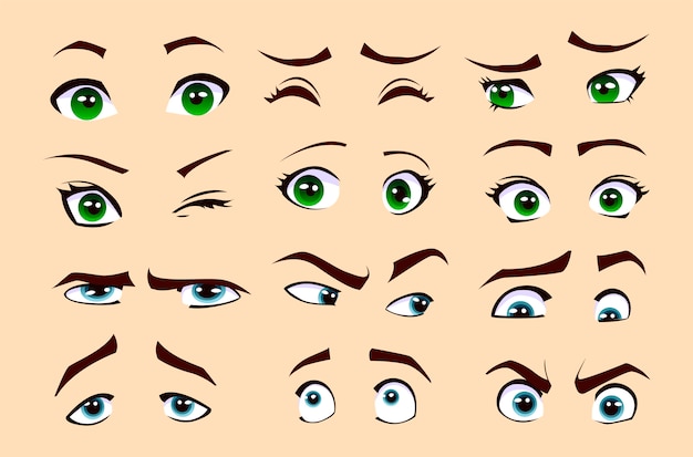 Man's and woman's emotions. set of eyes.