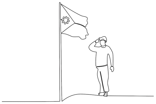 A man salutes the Philippine flag Philippine independence day oneline drawing