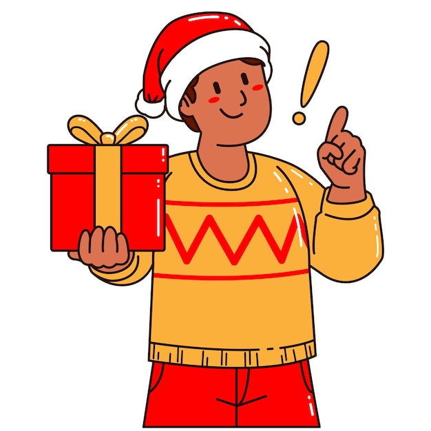 Vector a man in a santa claus hat holding a gift box