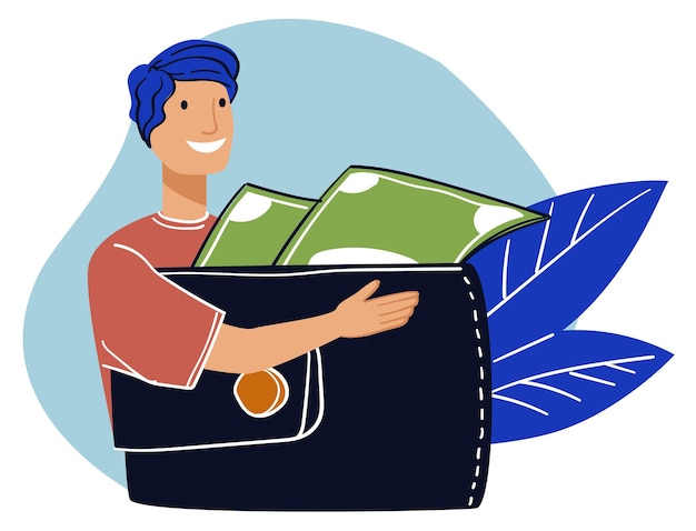 man saving money male with wallet and banknotes