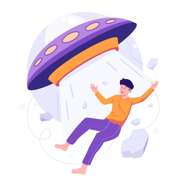 Vector man seeing ufo flat illustration