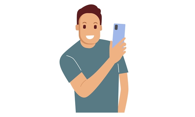 Vector man selfie met telefoon te nemen