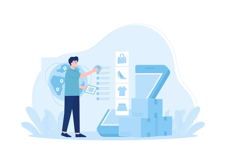 Vector a man sells goods to an online shop trending concept flat illustration