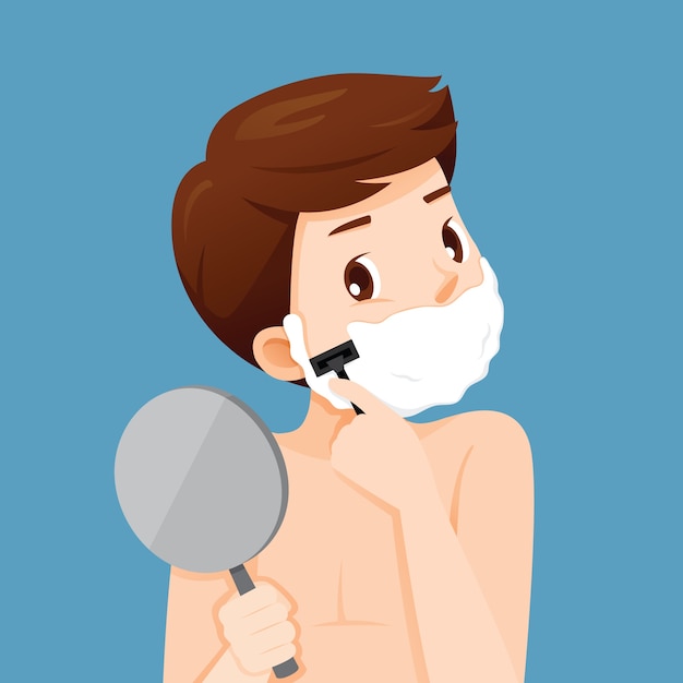 Man shaving his beard by razor