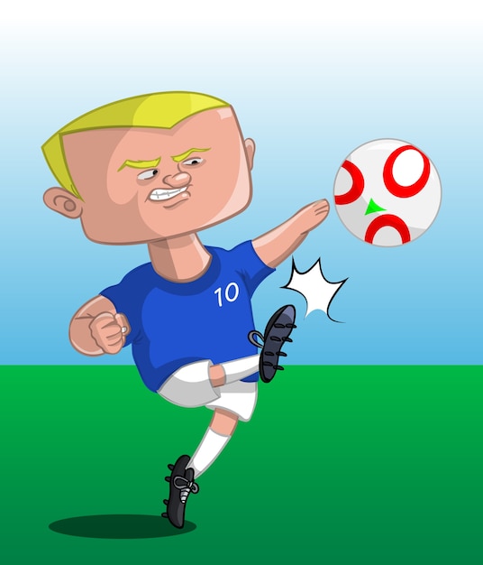 A man shooting a ball in soccer competition cartoon