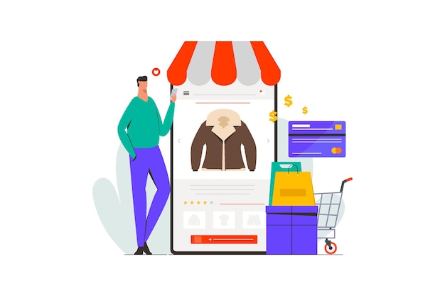 Vector man shopping in online marketplace illustration