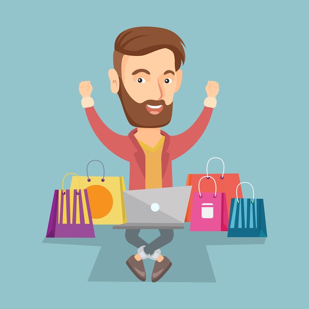 Man shopping online vector illustration.