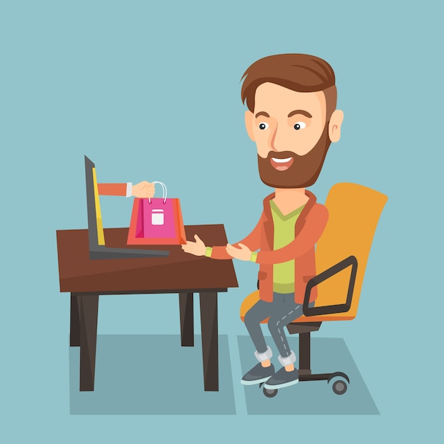 Man shopping online vector illustration.