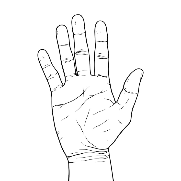 Vector man showing open palm black and white drawing