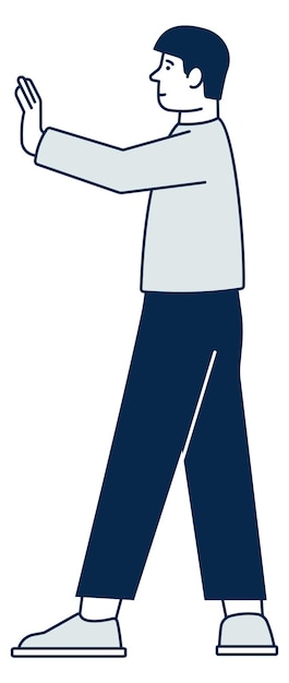 Vector man showing stop gesture standing guy side view