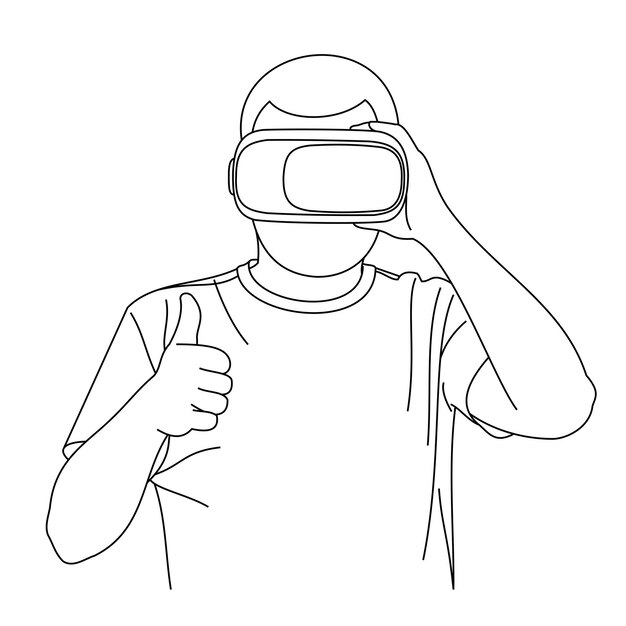 Vector a man shows an okay sign wearing a virtual reality helmet with shirt isolated on white background