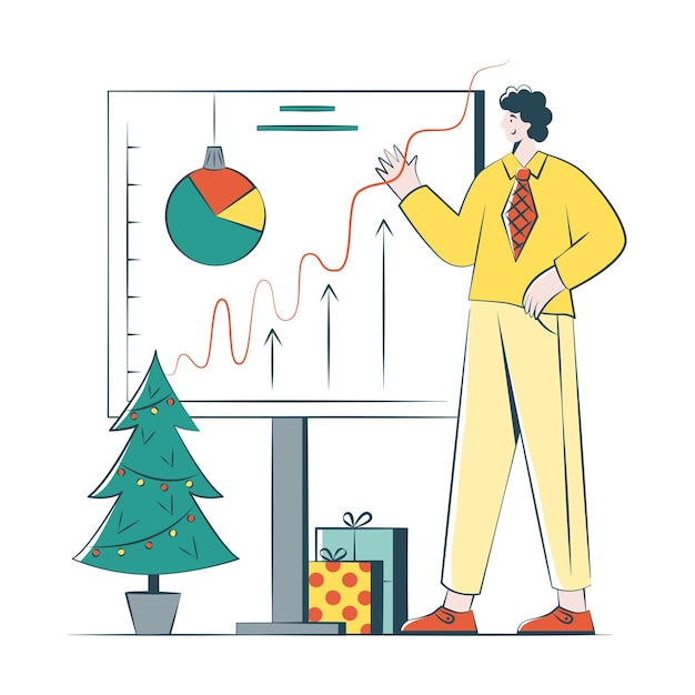 Vector man shows statistics for christmas