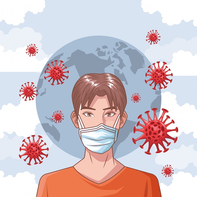 Vettore uomo malato nella scena del coronavirus