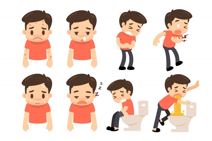 Vector man in sickness actions cartoon character style.
