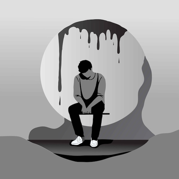 Vettore silhouette dell'uomo illustrazione di un uomo in depressione illustrazione psicologica salute mentale