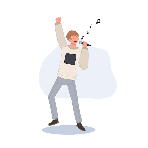 Man Singer man with microphone is singing Flat vector illustration