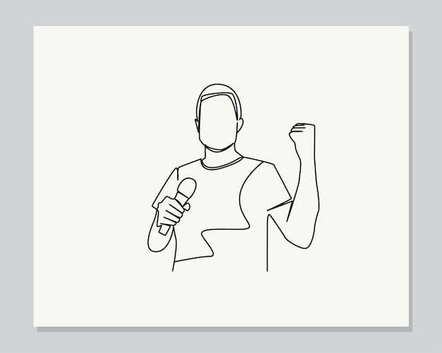 Человек поет с использованием микрофона непрерывной одной линии иллюстрации