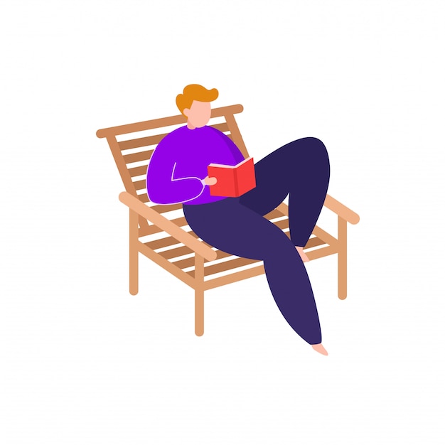 Vector man sit on chair and read book