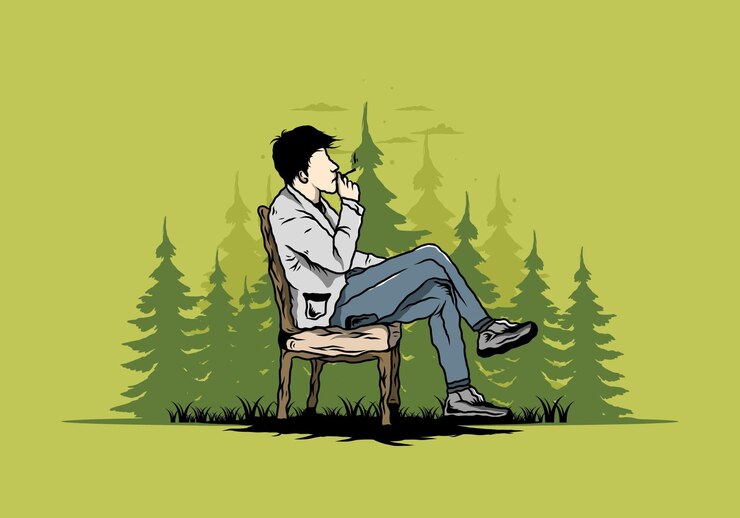 Vector 一個人坐在椅子上抽煙的插圖