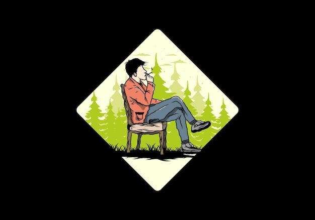 Man sit on chair and smoke cigarettes illustration