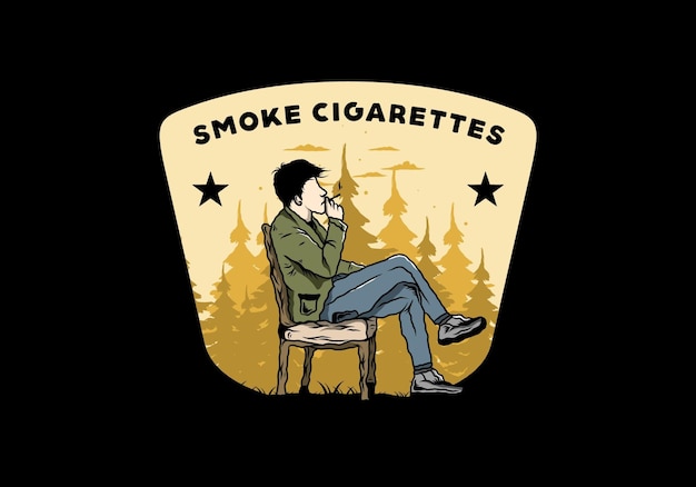 Man sit on chair and smoke cigarettes illustration