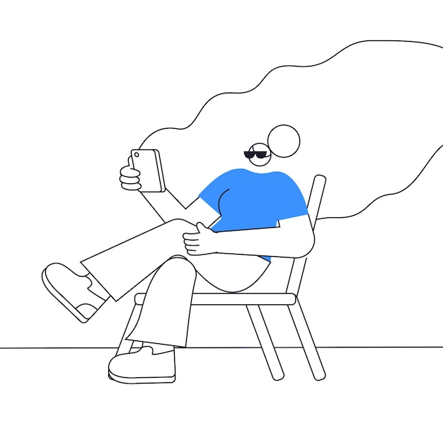 A man sits on a chair and reads a text message error state 404