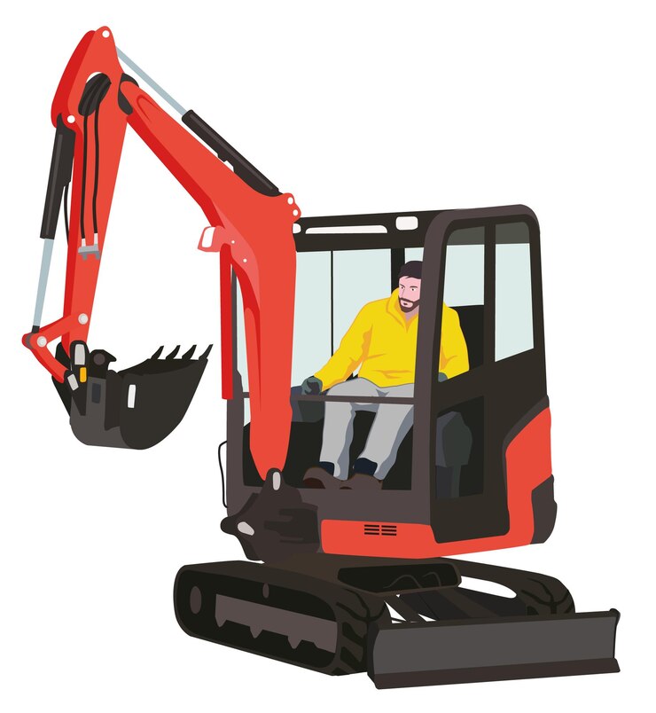 Vector a man sits in a red excavator