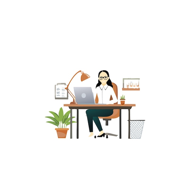 a man sits at a table with a laptop illustration