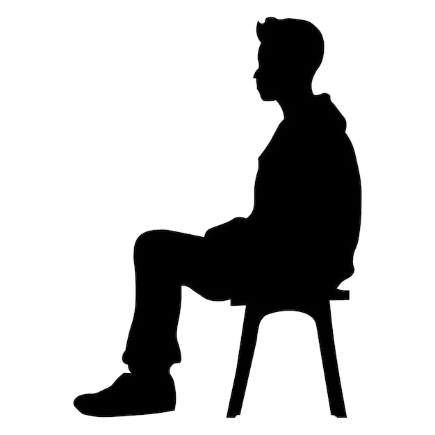 Vettore uomo seduto a silhouette nera su sfondo bianco