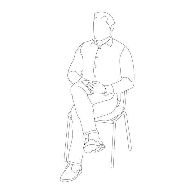 Man sitting on a chair line art with white background illustration line drawing