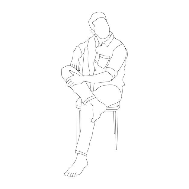 Man sitting on a chair line art with white background illustration line drawing