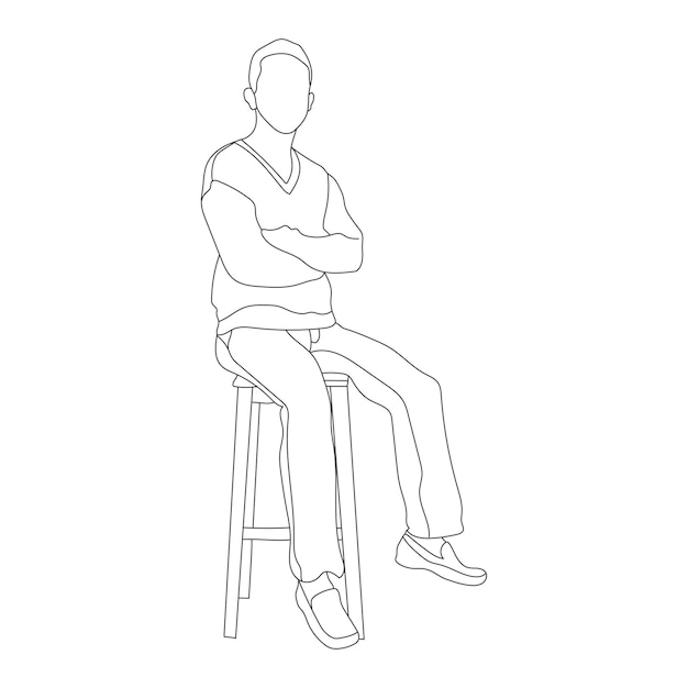Premium Vector Man sitting on a chair line art with white background