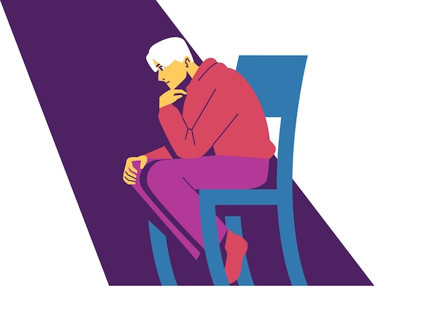 Vector man sitting on a chair thinking