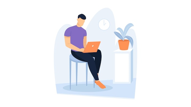 A man sitting on a chair and working at home Work illustration