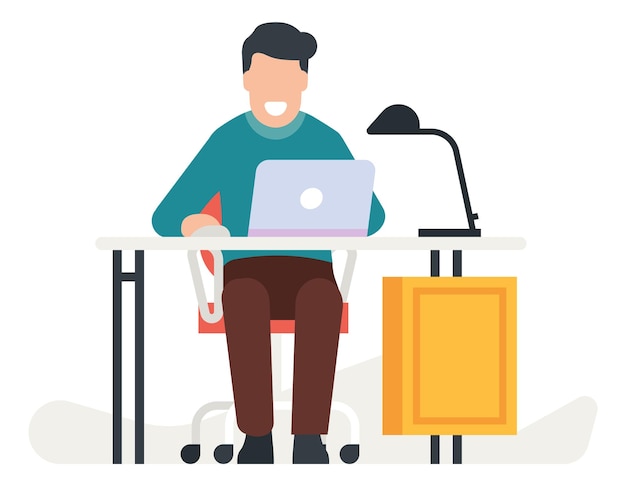 Man sitting at desk and working on laptop freelancer working