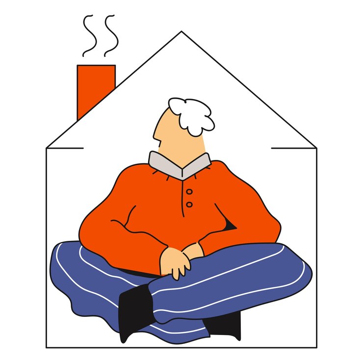Vector man sitting at home alone