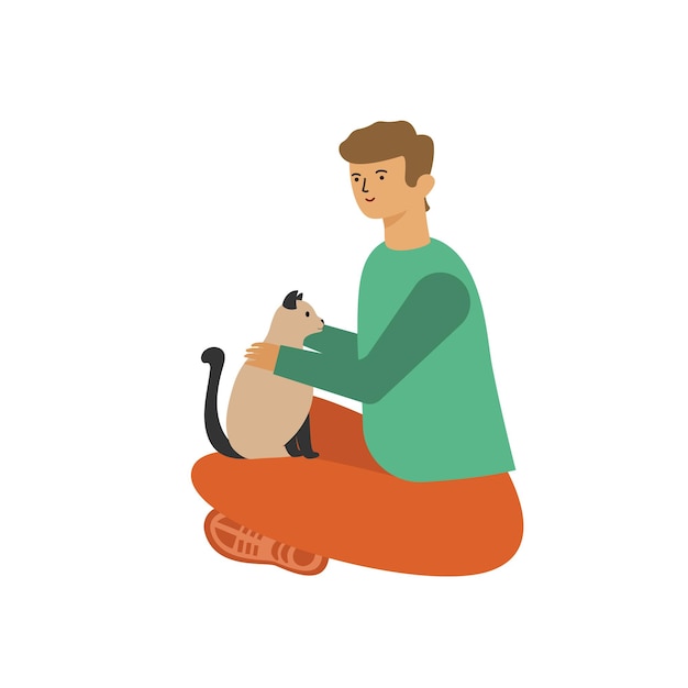 Man sitting hugging a cat