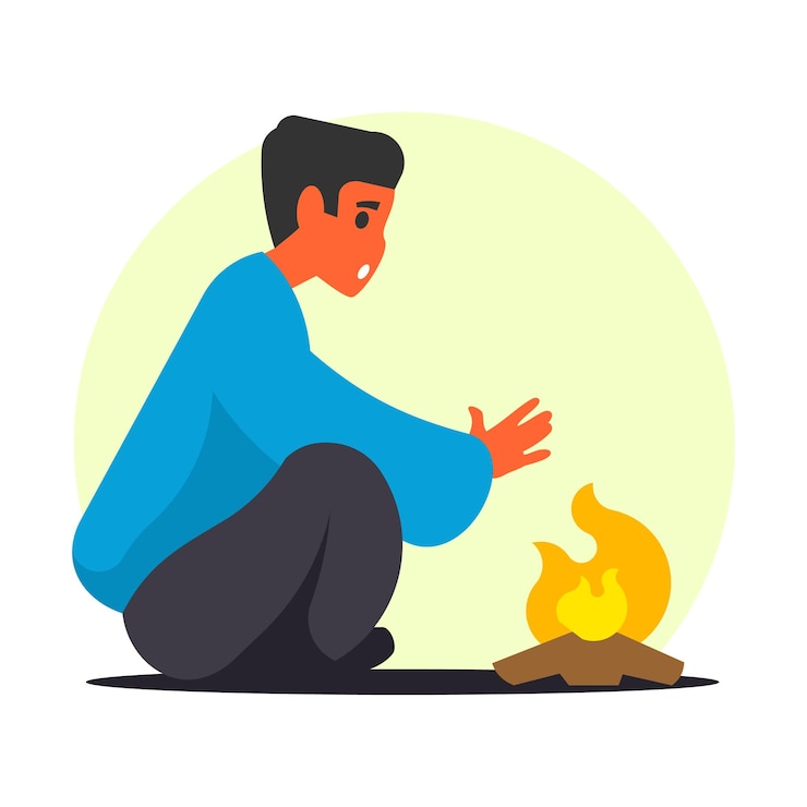 वेक्टर a man sitting near the campfire vector illustration in flat style