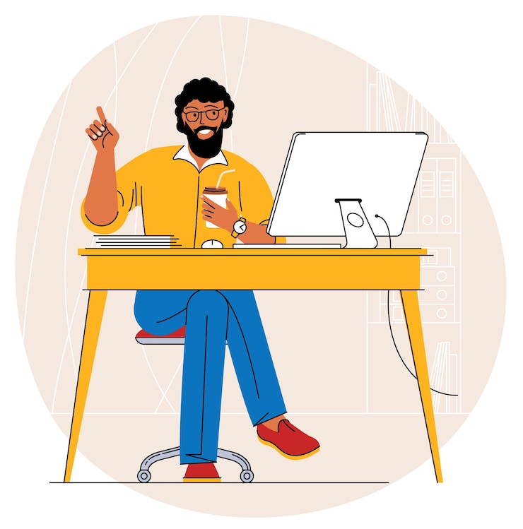 Vector man sitting at the office table