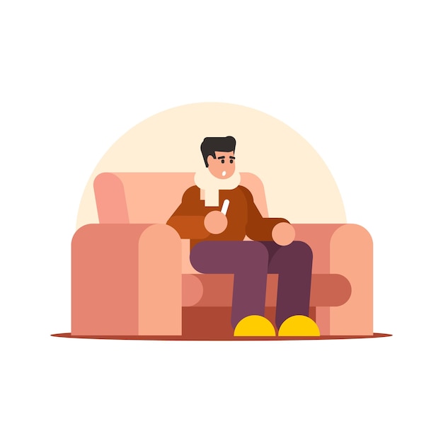 Man sitting on the sofa and watching TV Flat style vector illustration