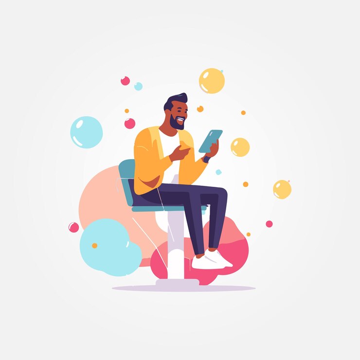 Vector man sitting using cell phone vector illustration