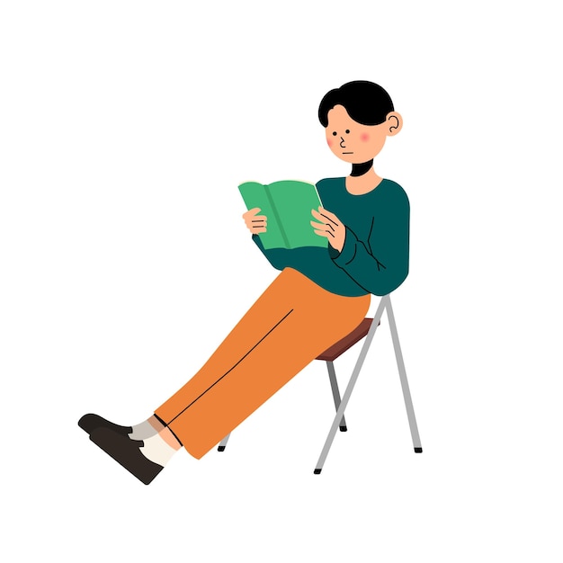 Vector man sitting while reading a book