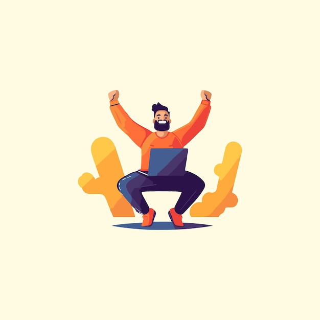 Man sitting with notebook on his lap vector illustration