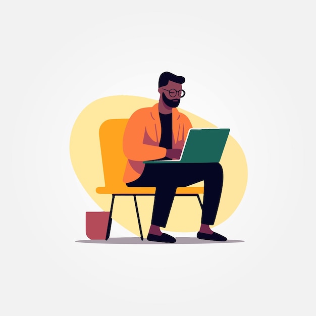 man sitting working on his laptop vector illustration