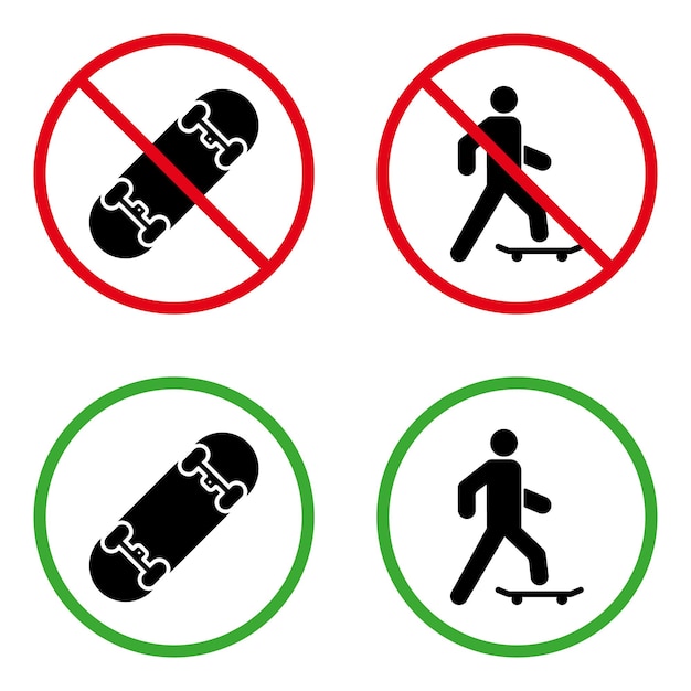 Man on Skateboard Prohibited Pictogram Allowed Person on Skate Board Green Circle Symbol