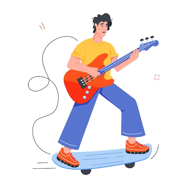 Vector a man on a skateboard with a guitar on his back