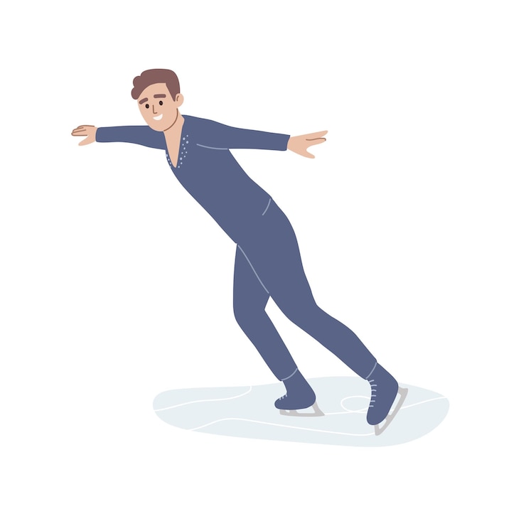 Vector man skating on rink wearing a costume ice skater performing at the competition winter sport activity