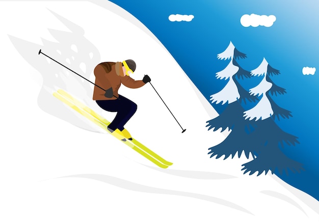 A man skiing quickly from the mountains winter sports and
entertainment flat style vector illustration